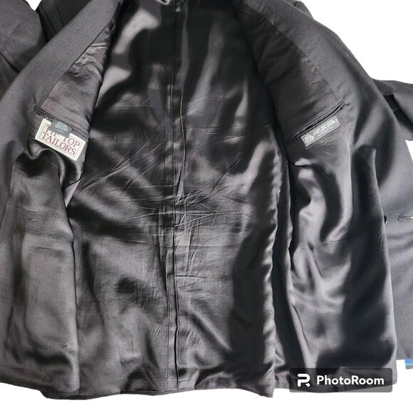 Tip Top Taylors Suit Coat Men's Size 42 Black Double Breasted Pure New Wool - Picture 3 of 10